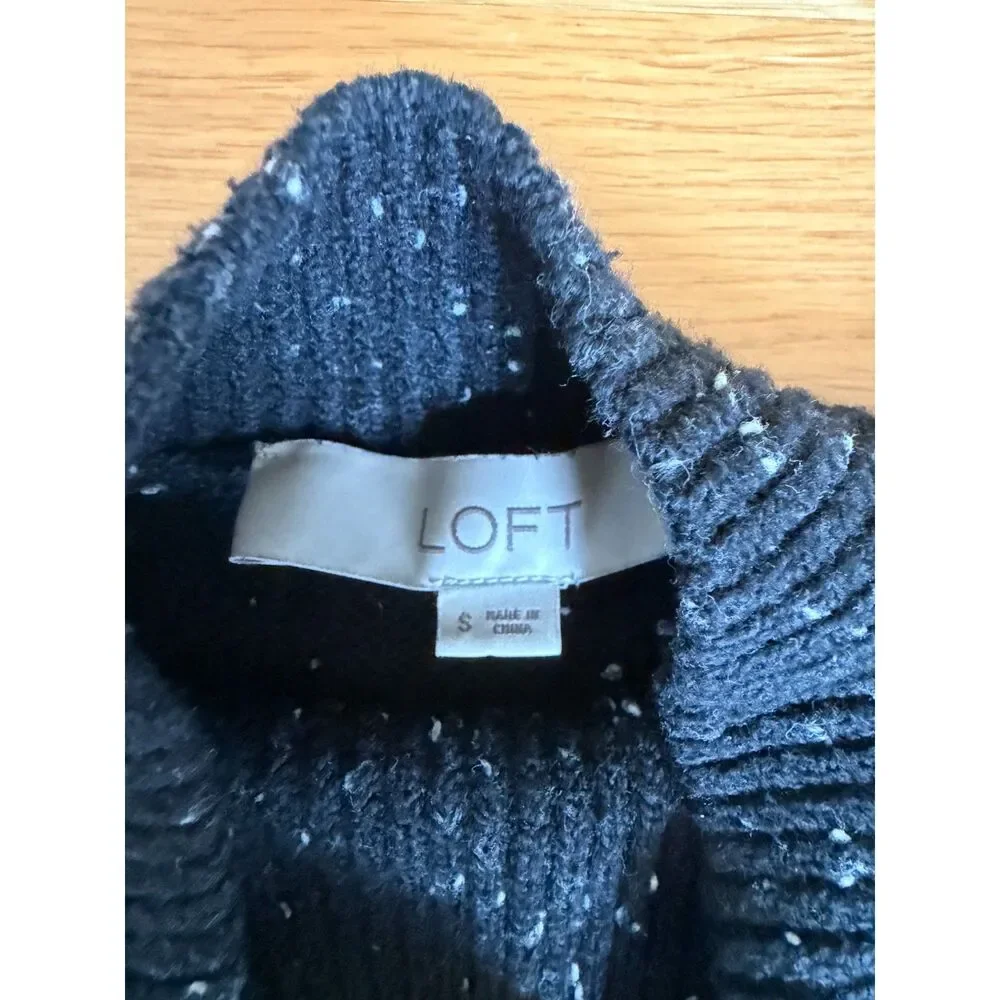 LOFT Polar Bear Sweater Size S Black White Speckled Mock Neck Winter
